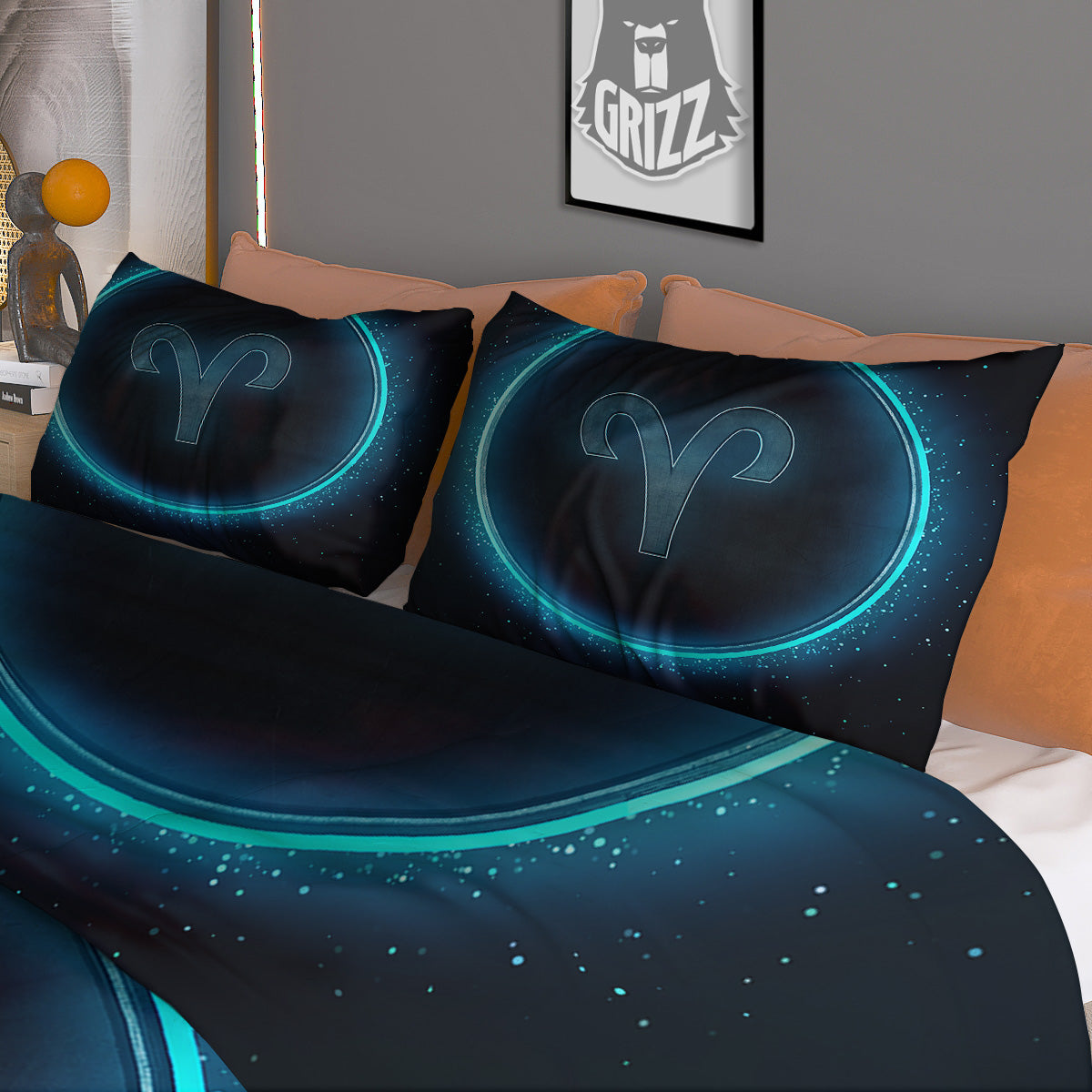 Zodiac Sign Blue Aries Print Duvet Cover Bedding Set