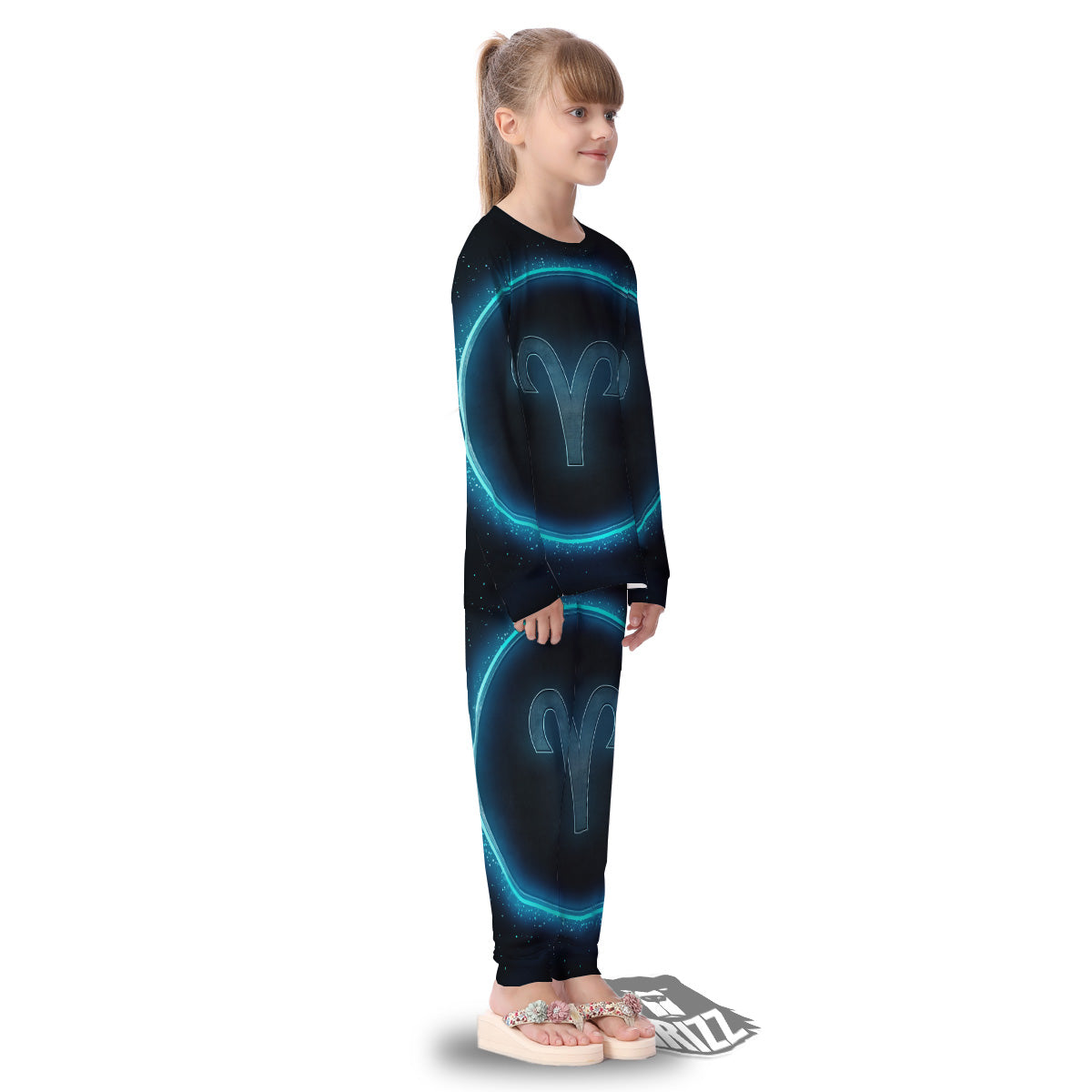Zodiac Sign Blue Aries Print Kid's Pajamas-grizzshop