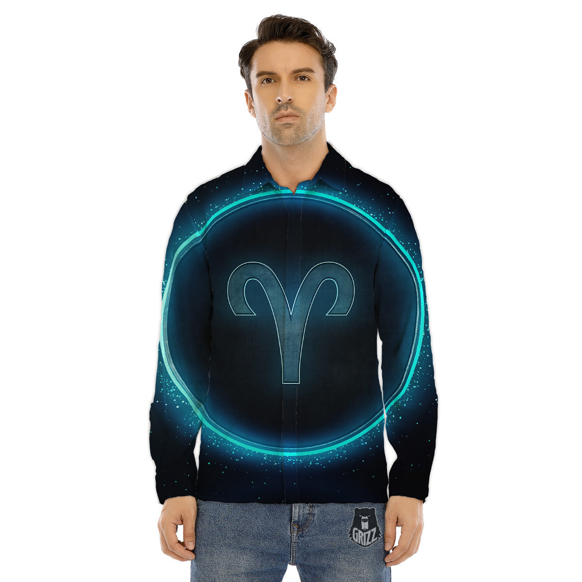 Zodiac Sign Blue Aries Print Men's Dress Shirts-grizzshop