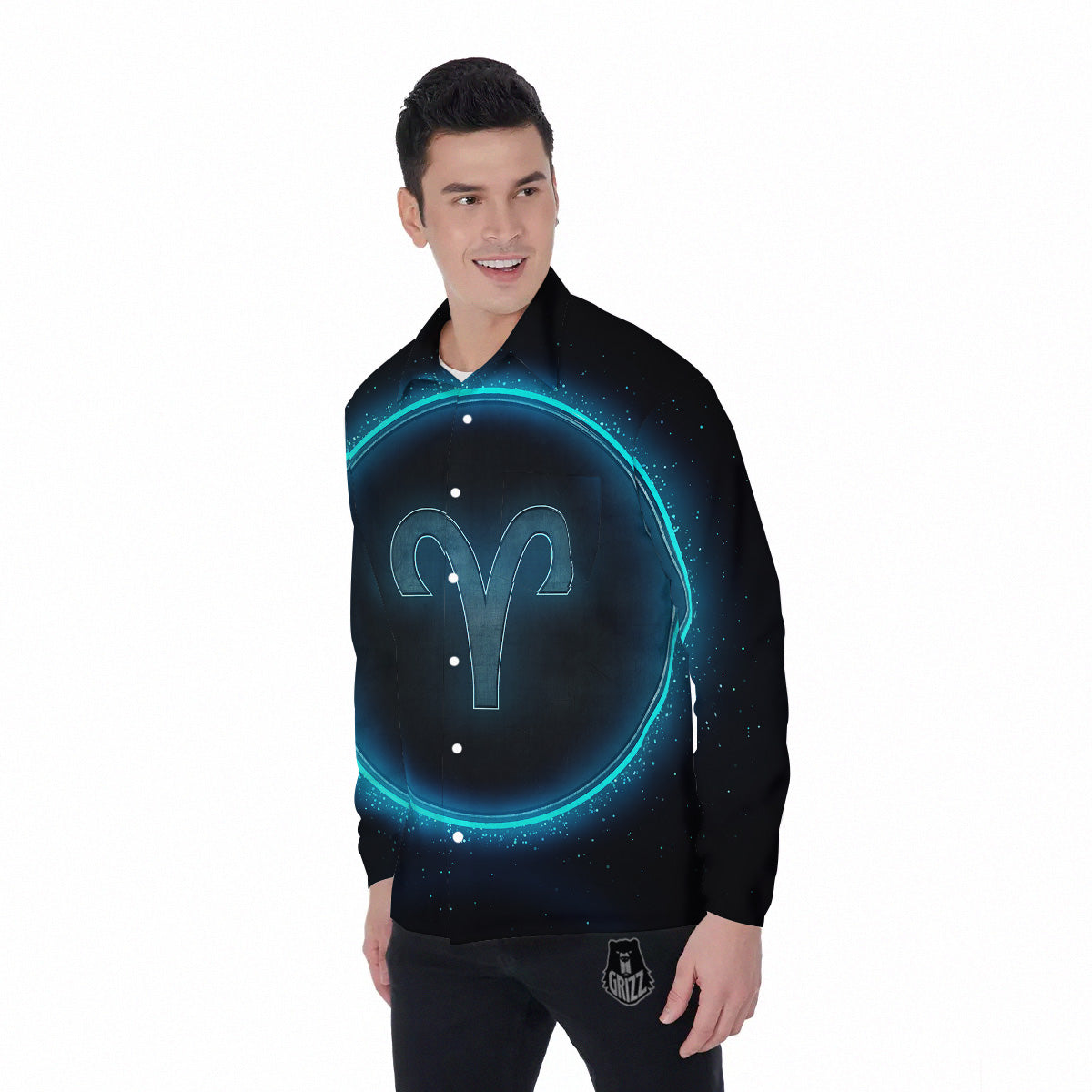 Zodiac Sign Blue Aries Print Men's Long Sleeve Shirts-grizzshop