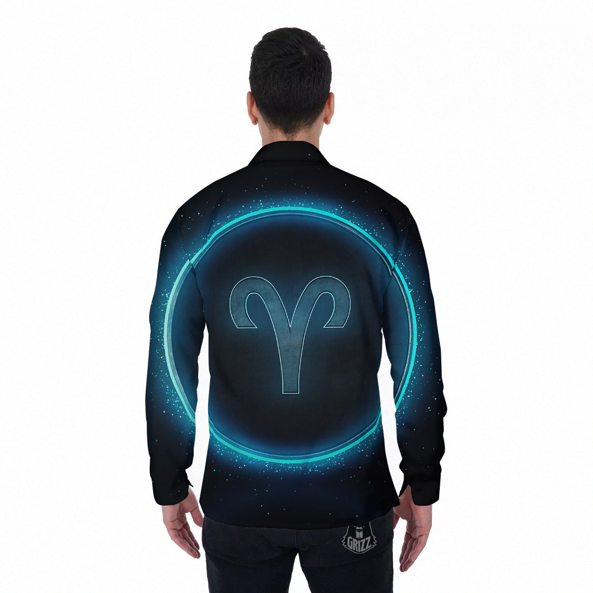 Zodiac Sign Blue Aries Print Men's Long Sleeve Shirts-grizzshop