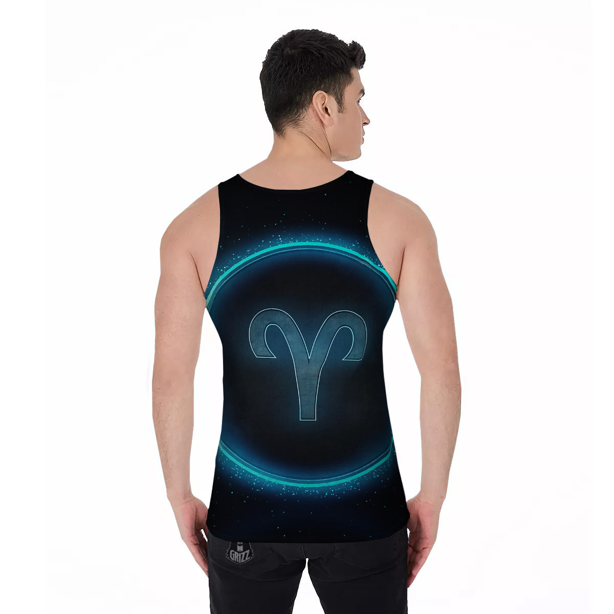 Zodiac Sign Blue Aries Print Men's Tank Top-grizzshop
