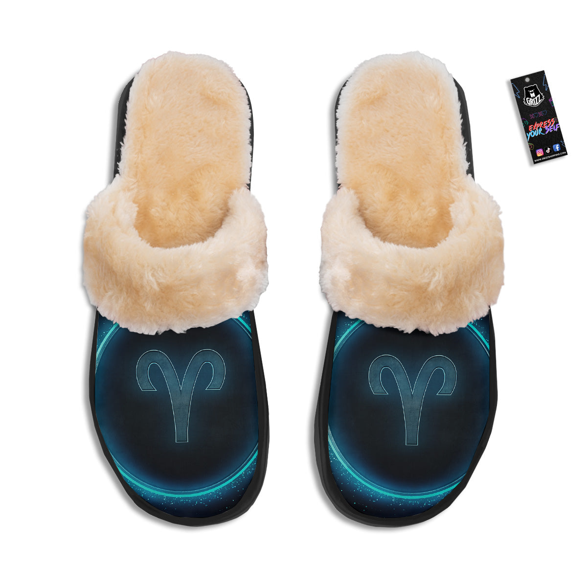 Zodiac Sign Blue Aries Print Slippers-grizzshop