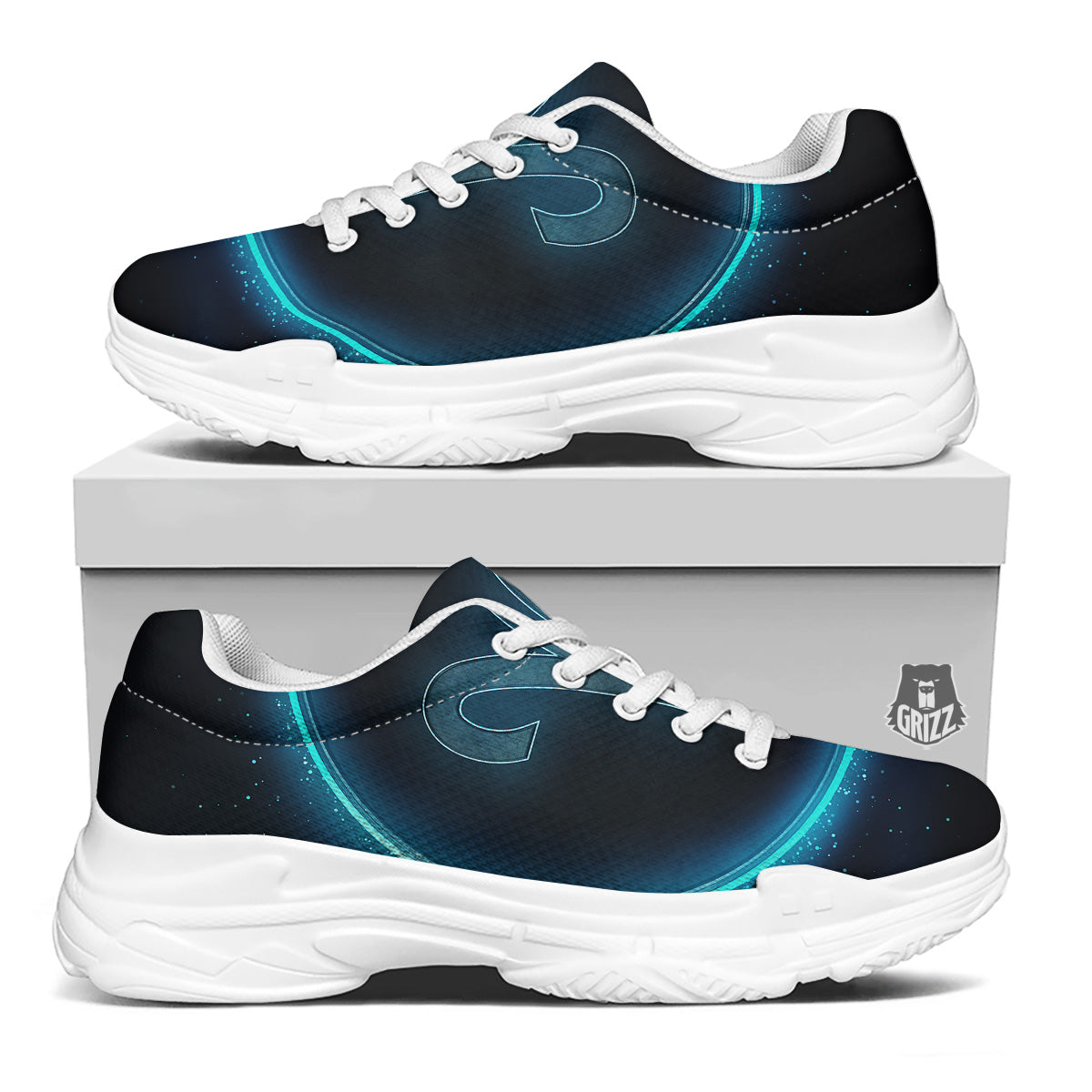 Zodiac Sign Blue Aries Print White Chunky Shoes-grizzshop