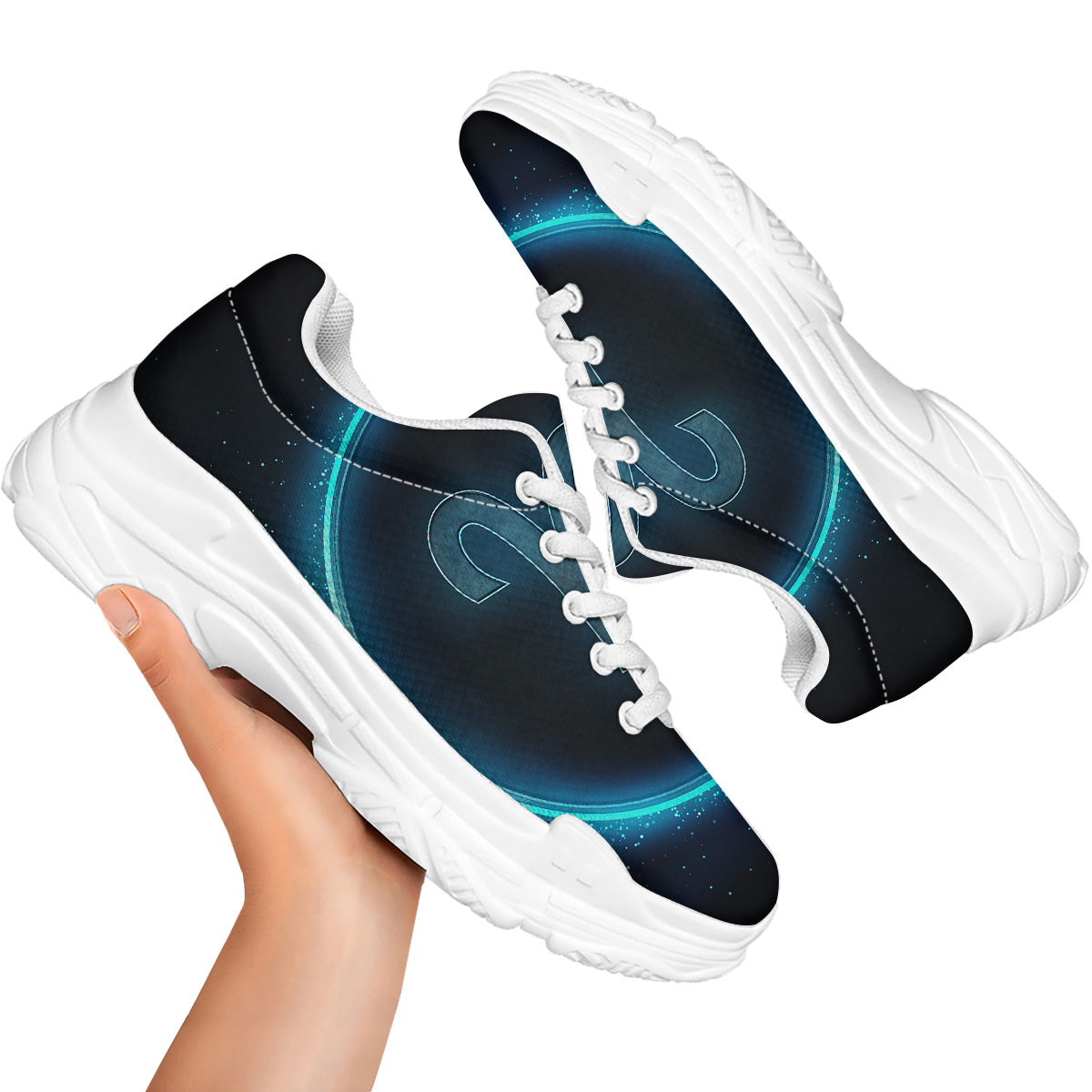 Zodiac Sign Blue Aries Print White Chunky Shoes-grizzshop