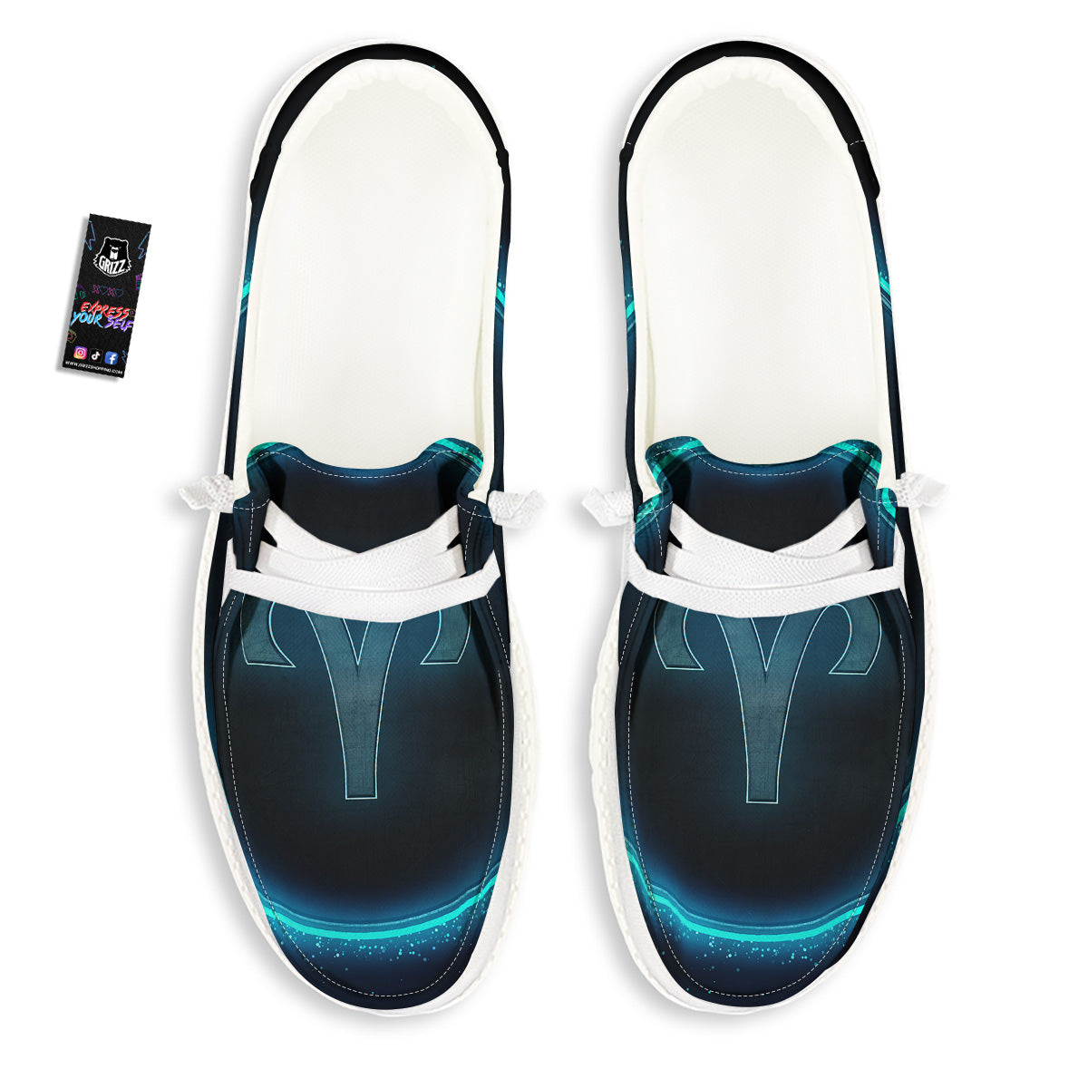 Zodiac Sign Blue Aries Print White Loafers-grizzshop