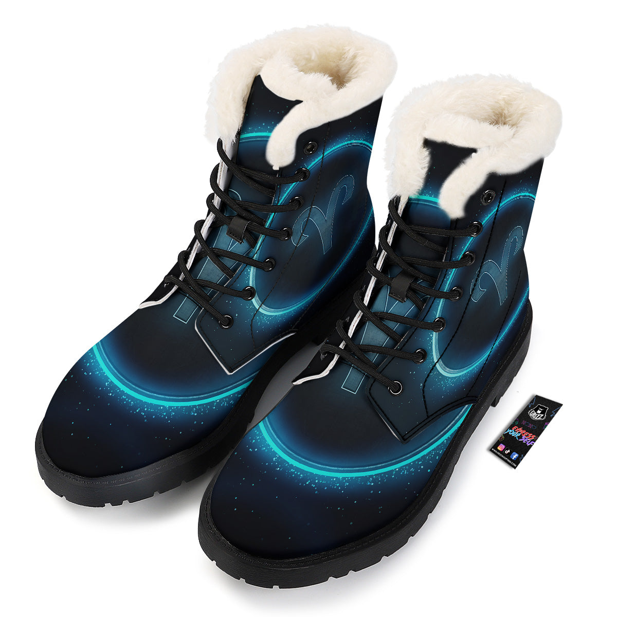 Zodiac Sign Blue Aries Print Winter Boots-grizzshop