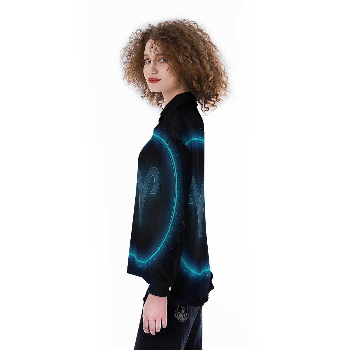 Zodiac Sign Blue Aries Print Women's Long Sleeve Shirts-grizzshop