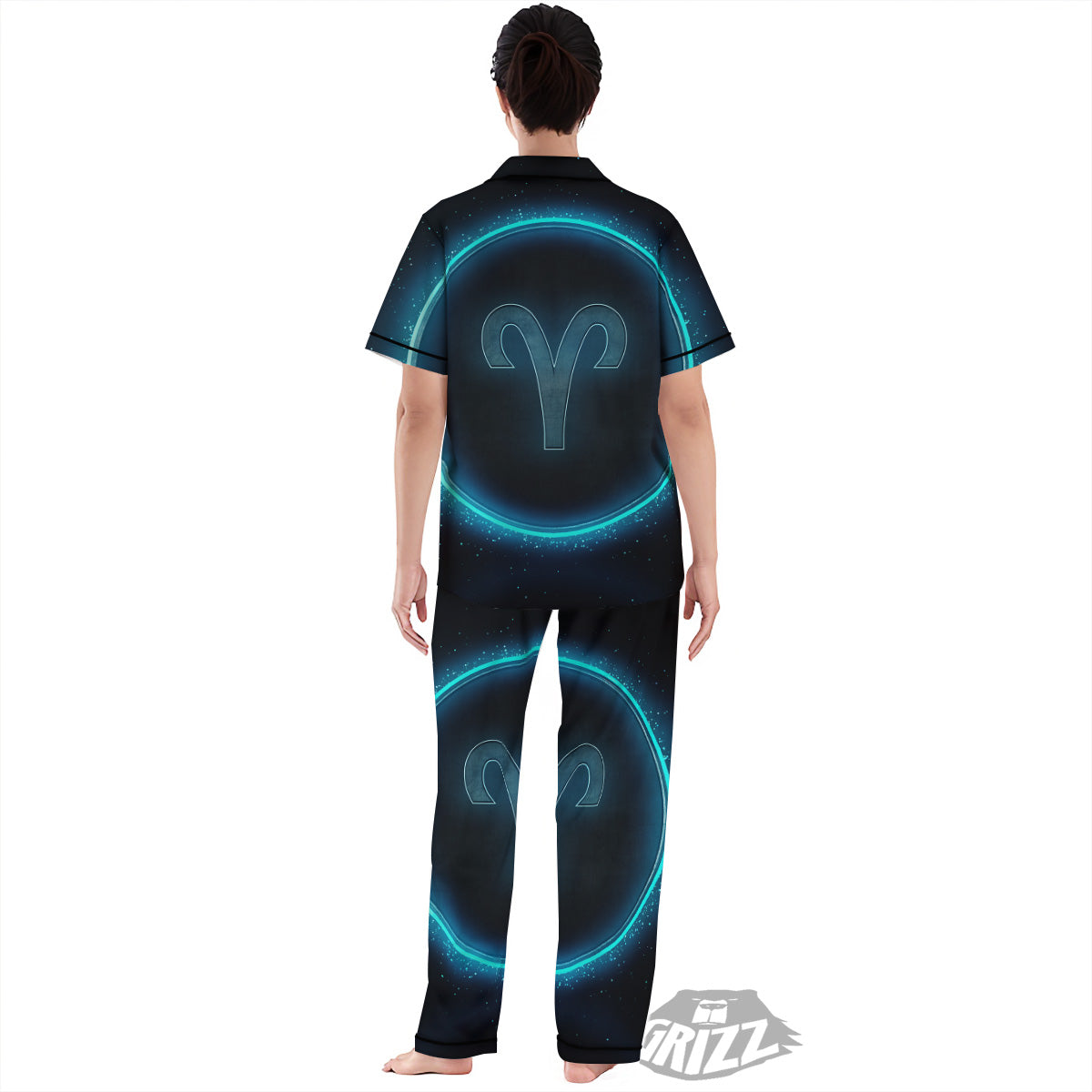 Zodiac Sign Blue Aries Print Women's Pajamas Set-grizzshop