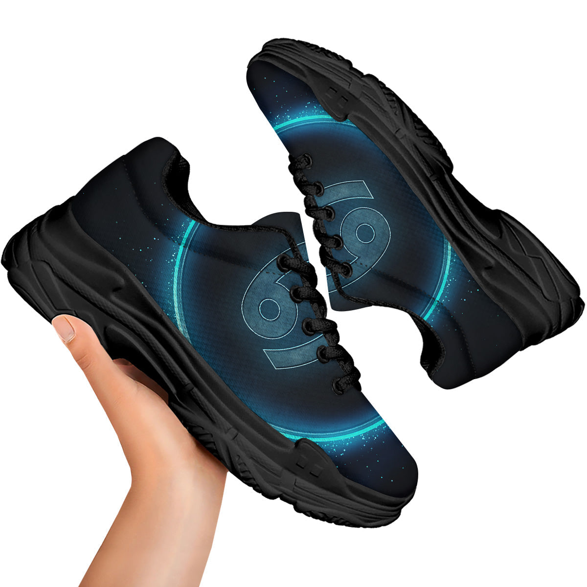 Zodiac Sign Blue Cancer Print Black Chunky Shoes-grizzshop