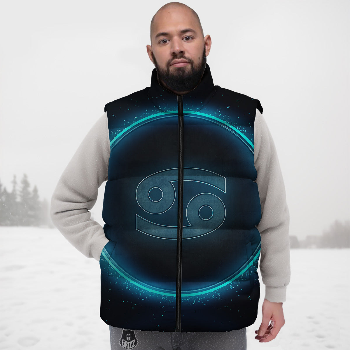 Zodiac Sign Blue Cancer Print Down Vest