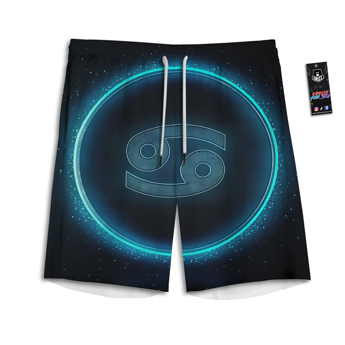 Zodiac Sign Blue Cancer Print Men's Athletic Shorts