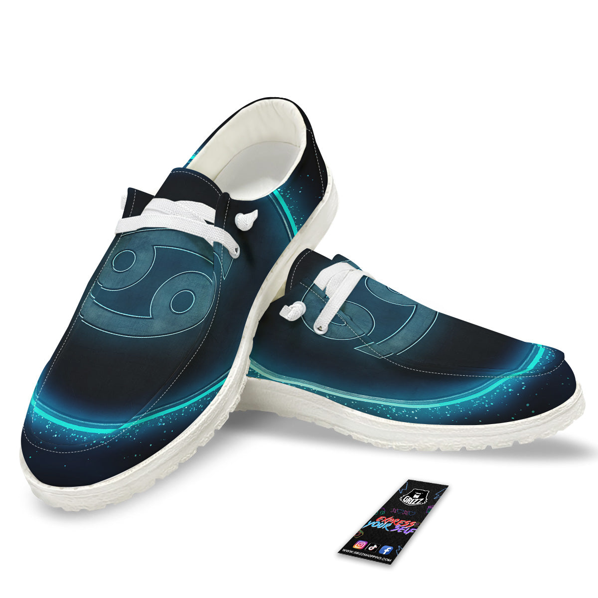 Zodiac Sign Blue Cancer Print White Loafers-grizzshop