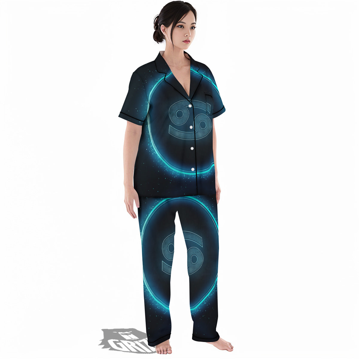 Zodiac Sign Blue Cancer Print Women's Pajamas Set-grizzshop