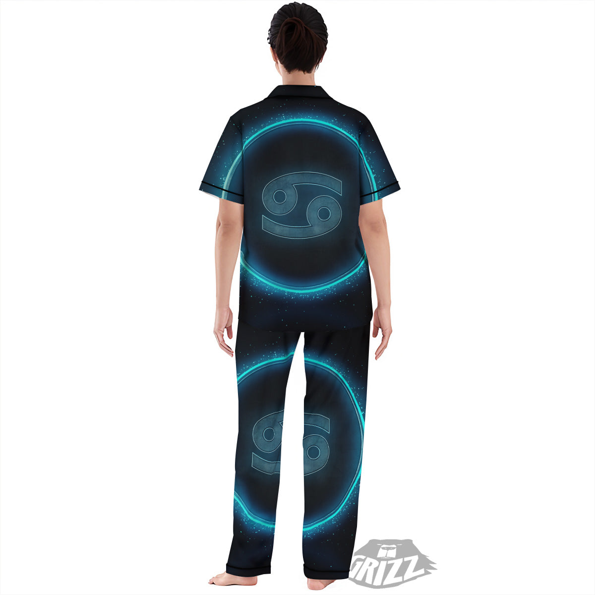 Zodiac Sign Blue Cancer Print Women's Pajamas Set-grizzshop