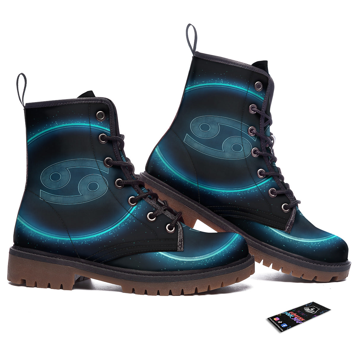 Zodiac Sign Blue Cancer Print Work Boots-grizzshop