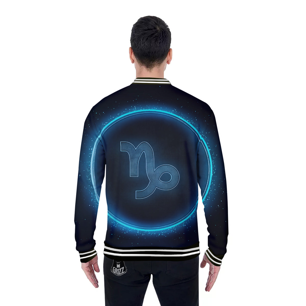 Zodiac Sign Blue Capricorn Print Baseball Jacket-grizzshop