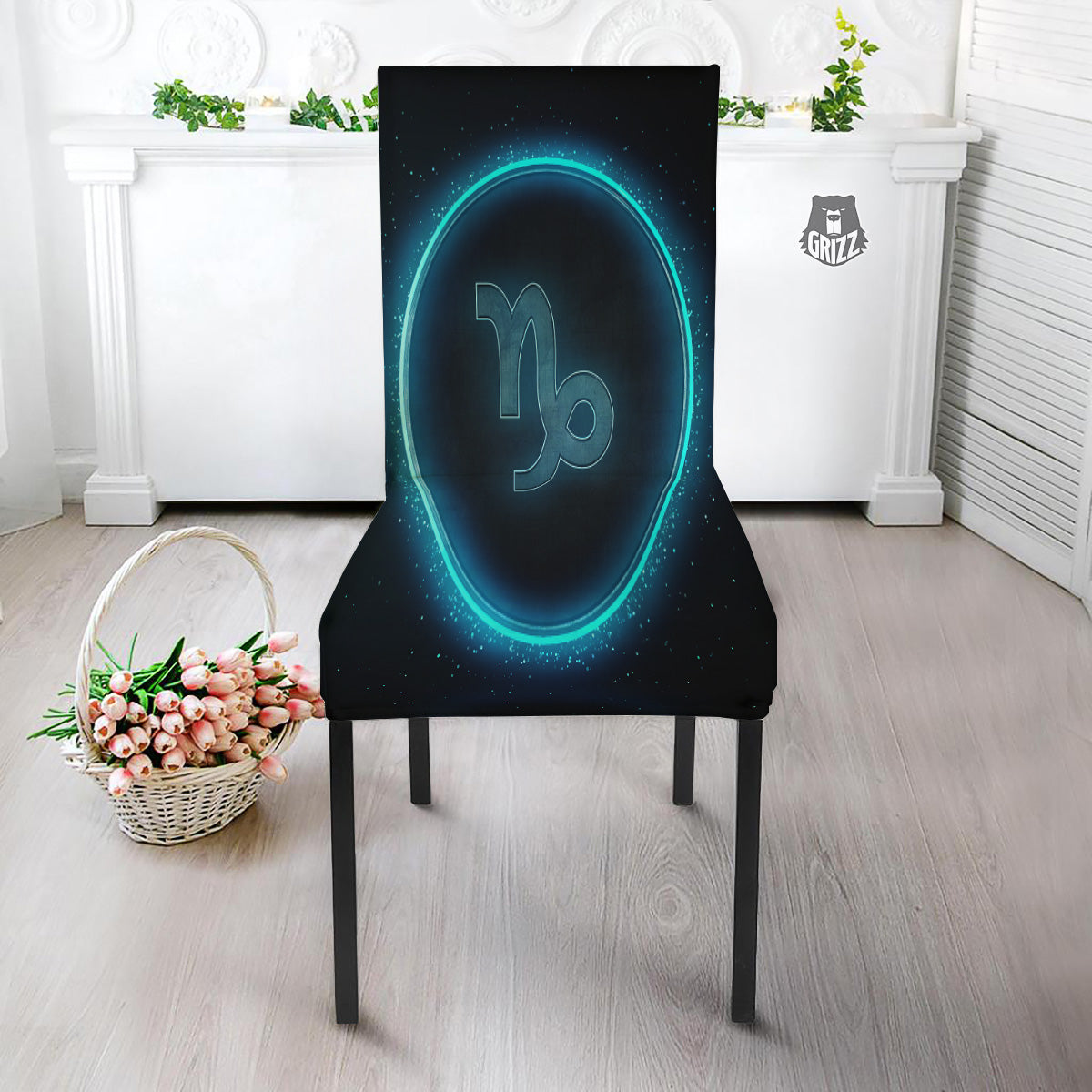 Zodiac Sign Blue Capricorn Print Dining Chair Slipcover-grizzshop