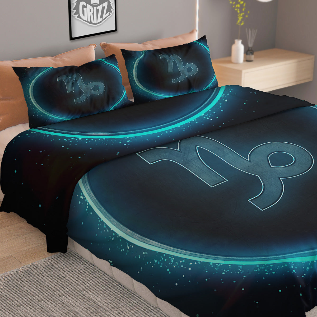 Zodiac Sign Blue Capricorn Print Duvet Cover Bedding Set