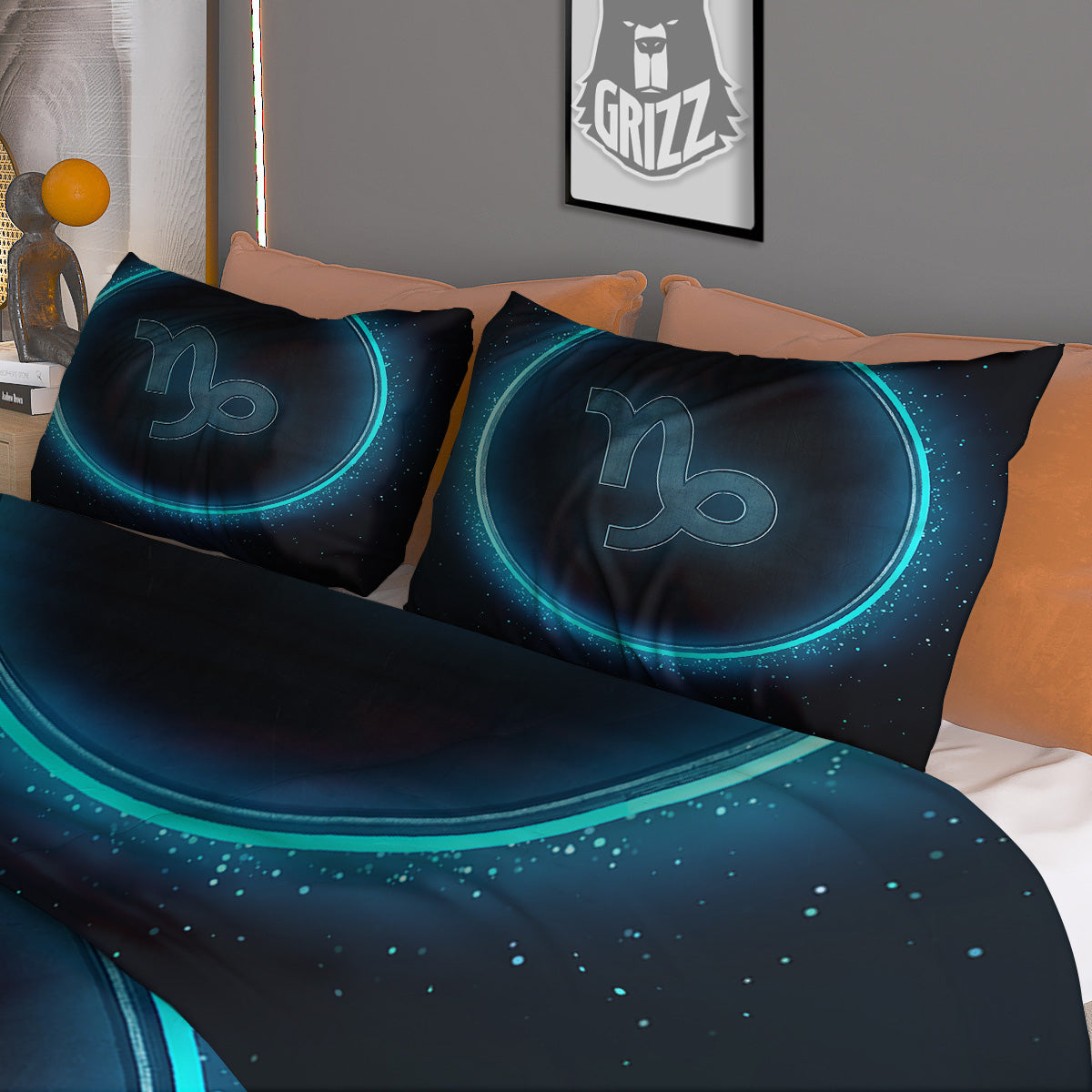 Zodiac Sign Blue Capricorn Print Duvet Cover Bedding Set