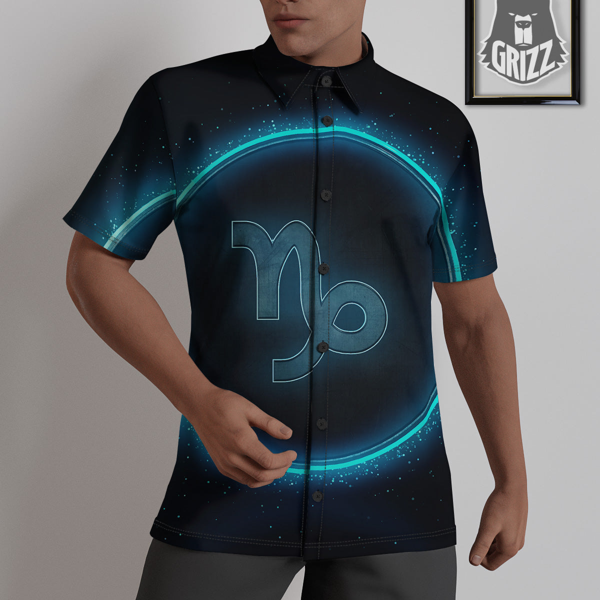 Zodiac Sign Blue Capricorn Print Untucked Shirts-grizzshop