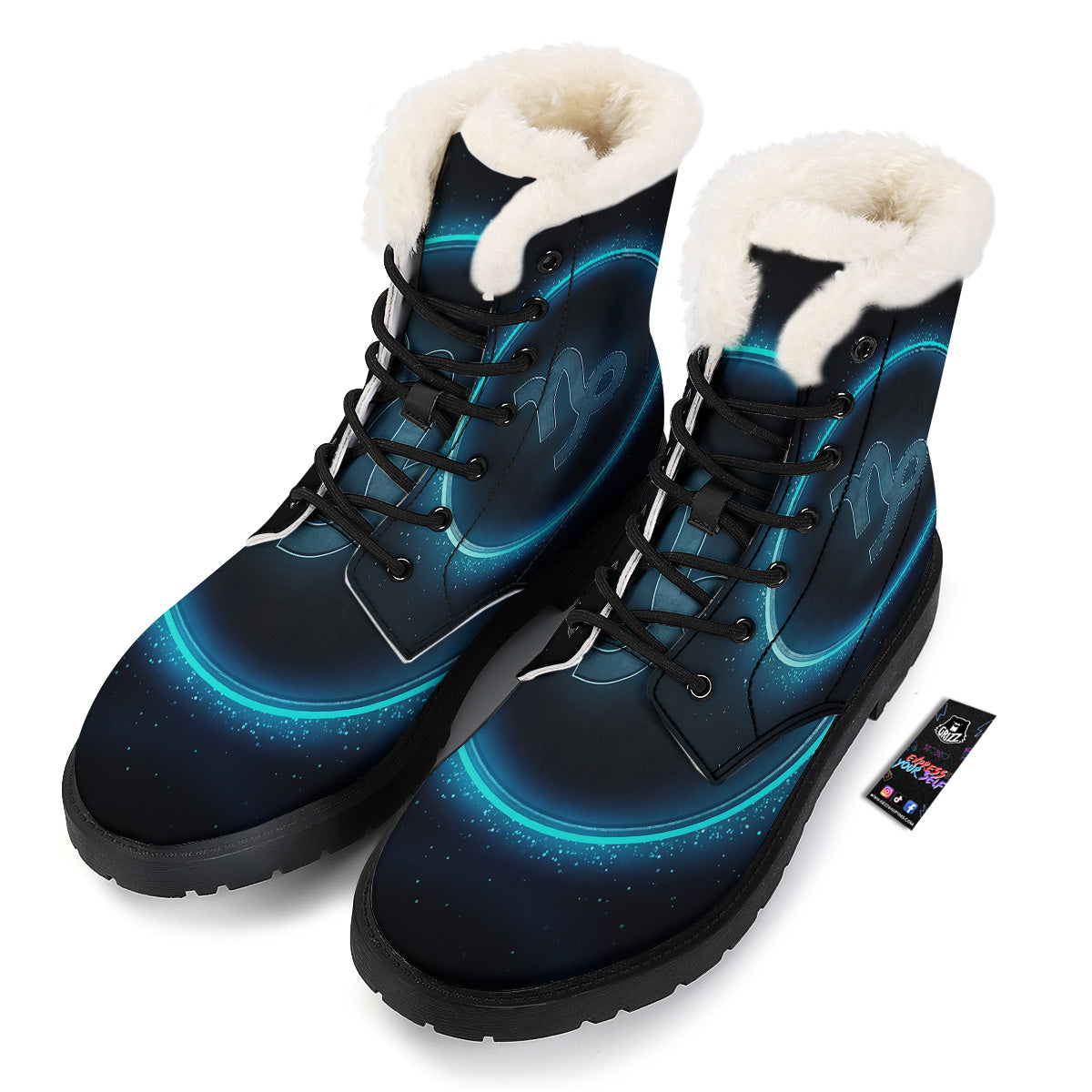 Zodiac Sign Blue Capricorn Print Winter Boots-grizzshop