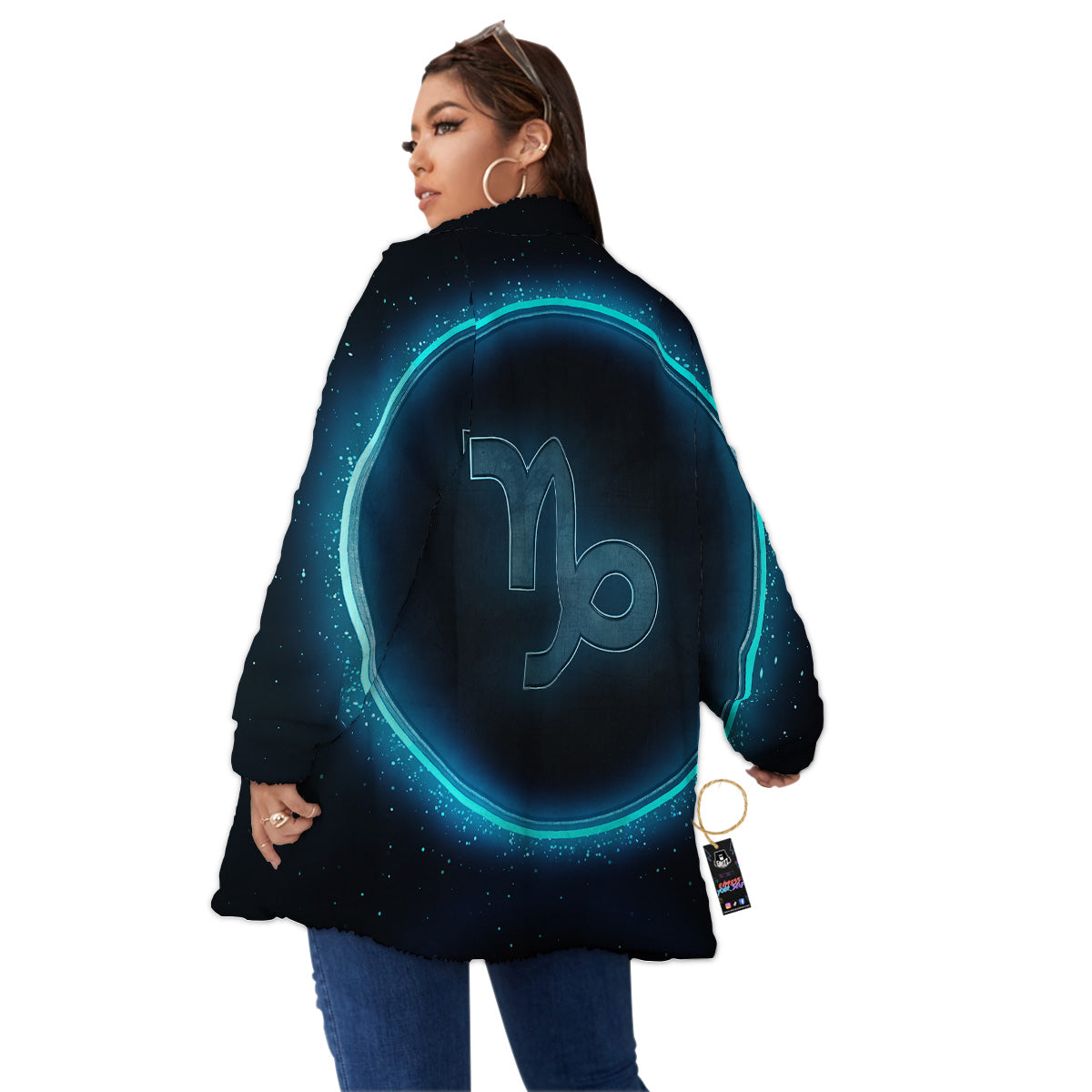 Zodiac Sign Blue Capricorn Print Women's Sherpa Jacket-grizzshop