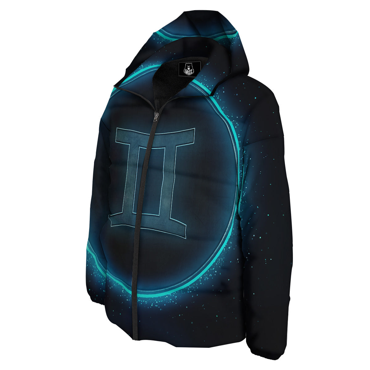 Zodiac Sign Blue Gemini Print Down Jacket-grizzshop
