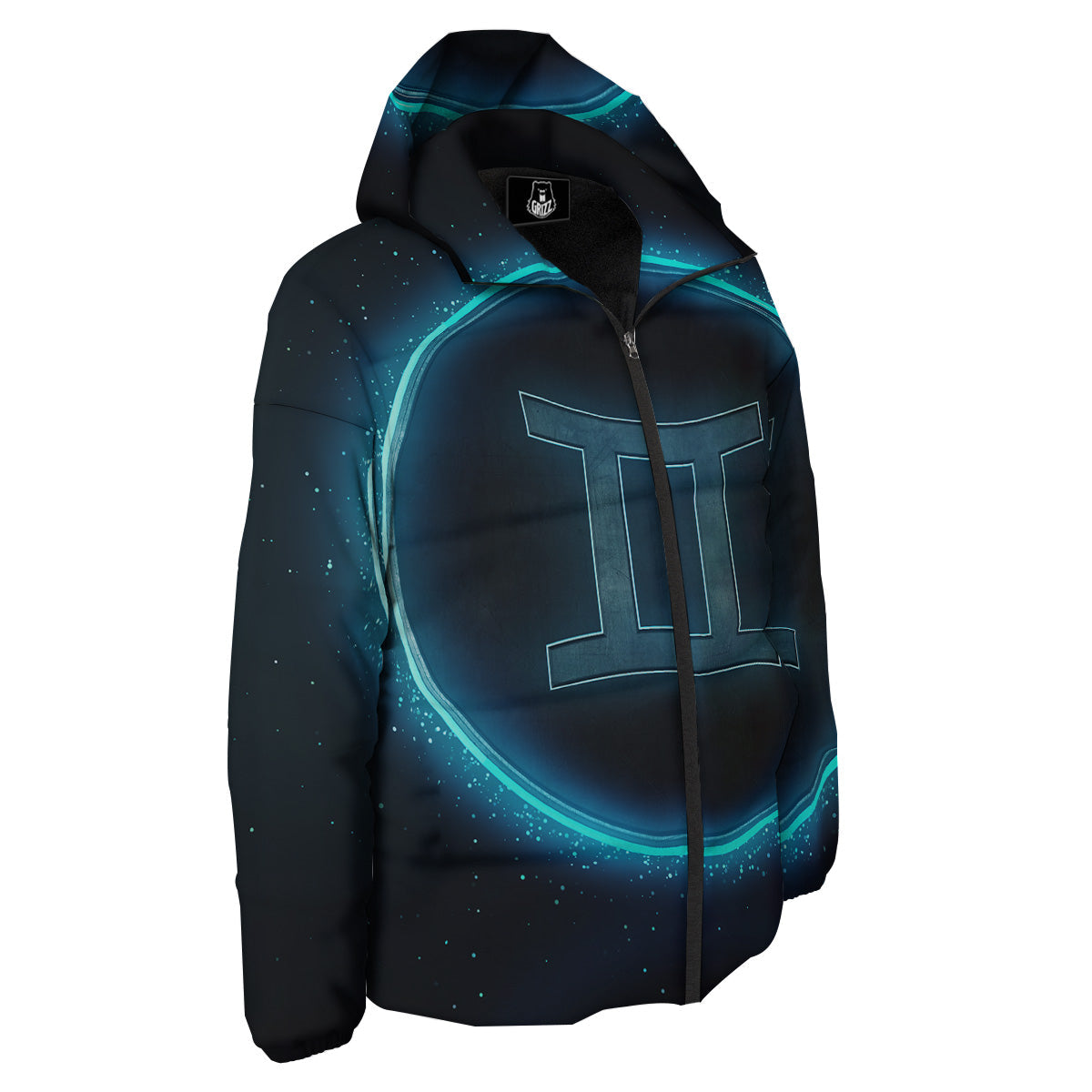 Zodiac Sign Blue Gemini Print Down Jacket-grizzshop