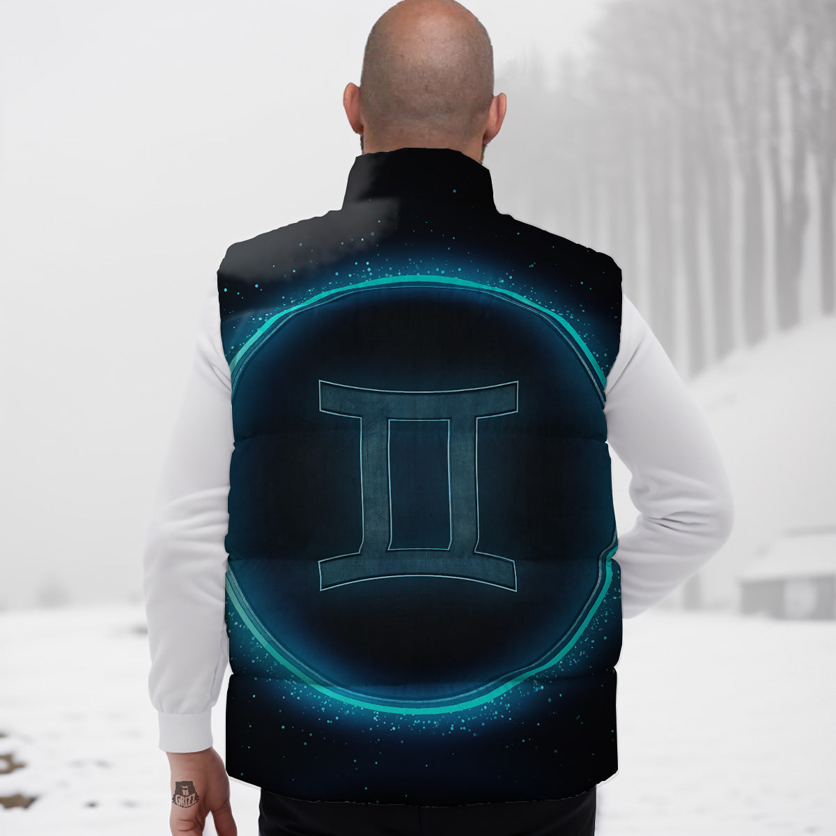 Zodiac Sign Blue Gemini Print Down Vest