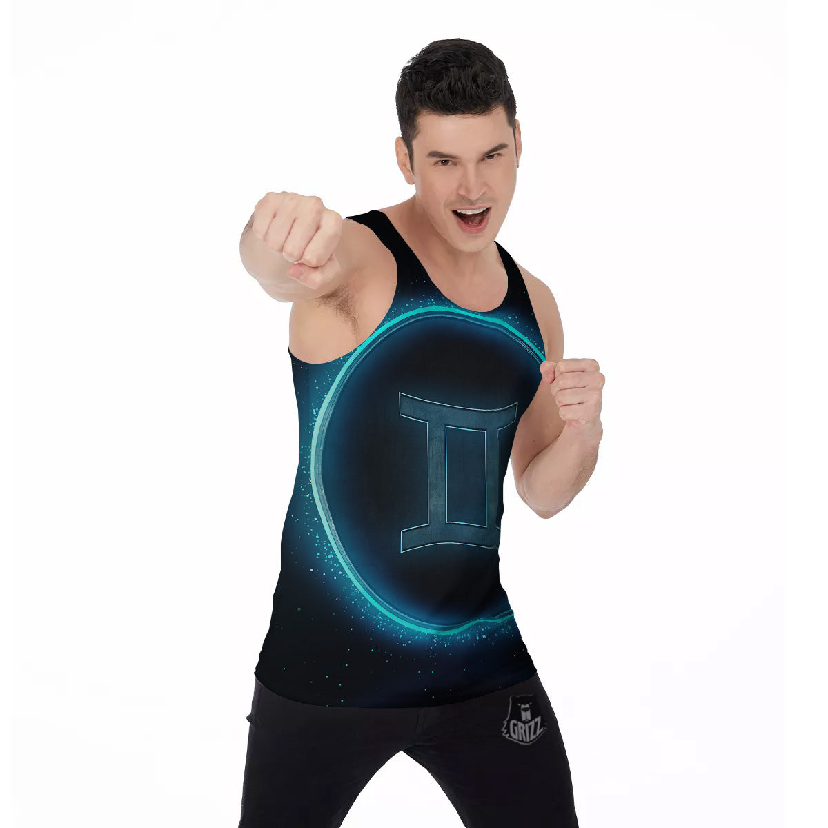 Zodiac Sign Blue Gemini Print Men's Tank Top-grizzshop