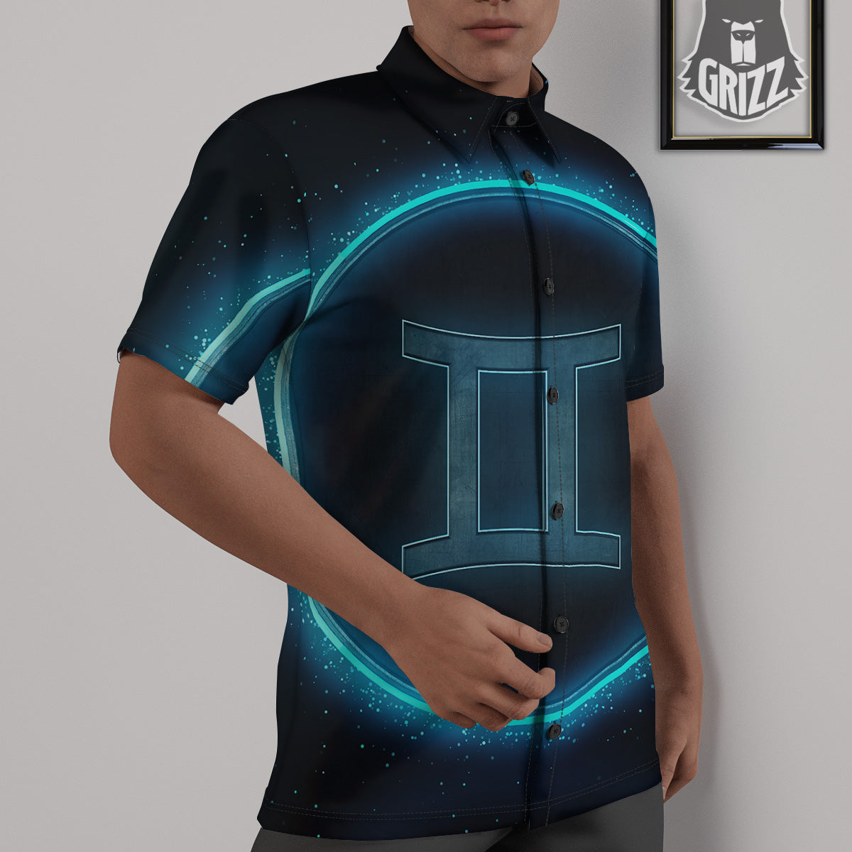 Zodiac Sign Blue Gemini Print Untucked Shirts-grizzshop