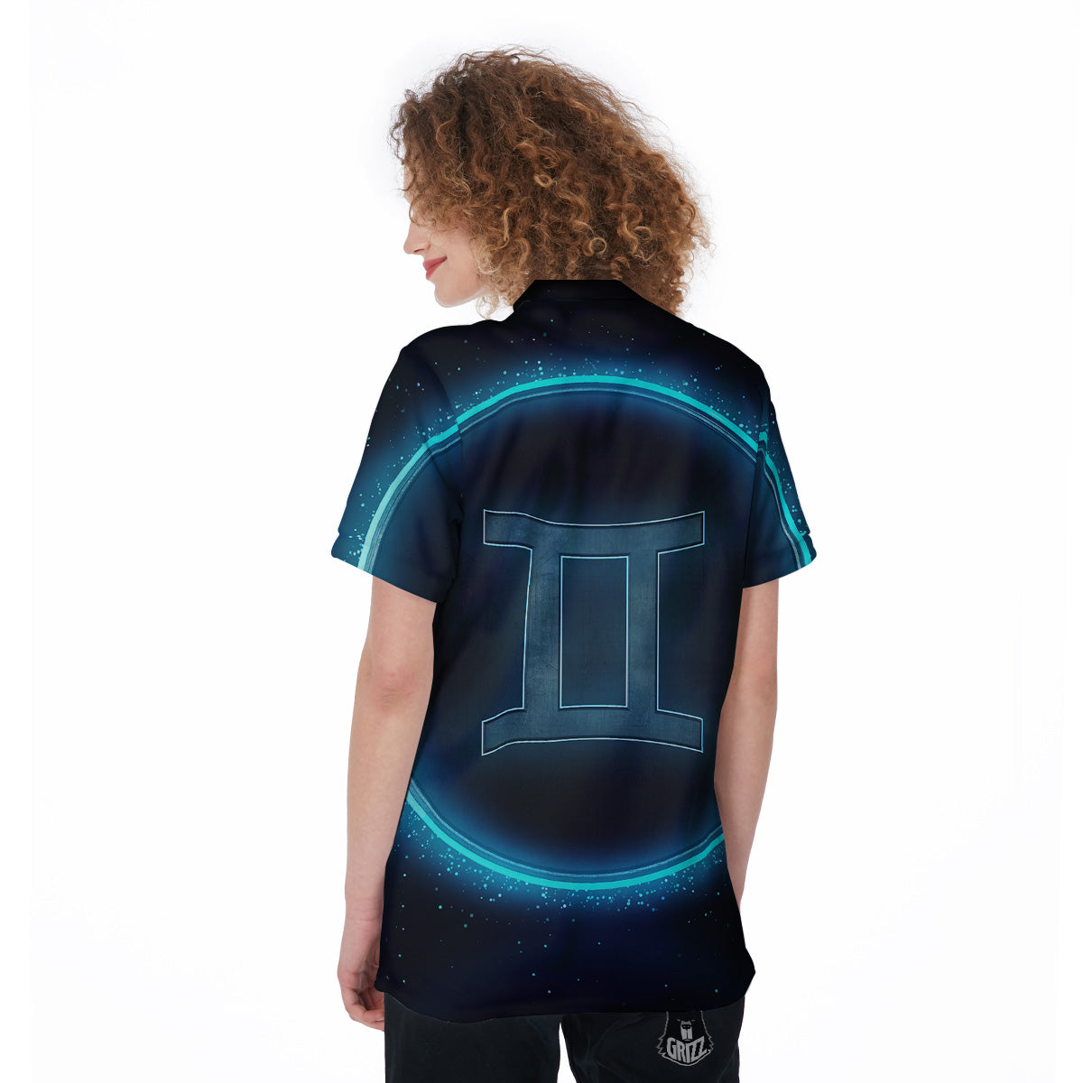 Zodiac Sign Blue Gemini Print Women's Golf Shirts-grizzshop