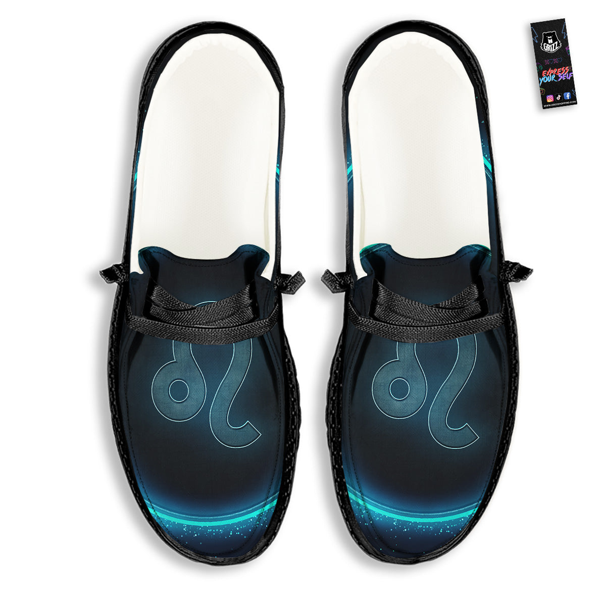 Zodiac Sign Blue Leo Print Black Loafers-grizzshop