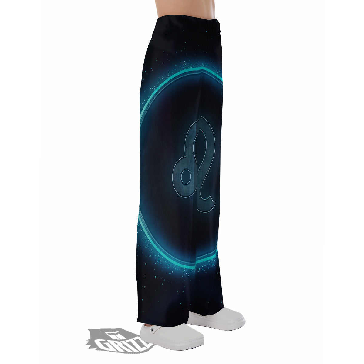 Zodiac Sign Blue Leo Print Pajama Pants-grizzshop