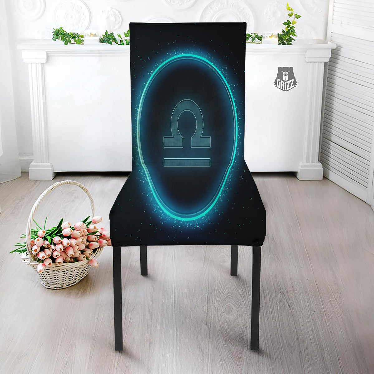 Zodiac Sign Blue Libra Print Dining Chair Slipcover-grizzshop