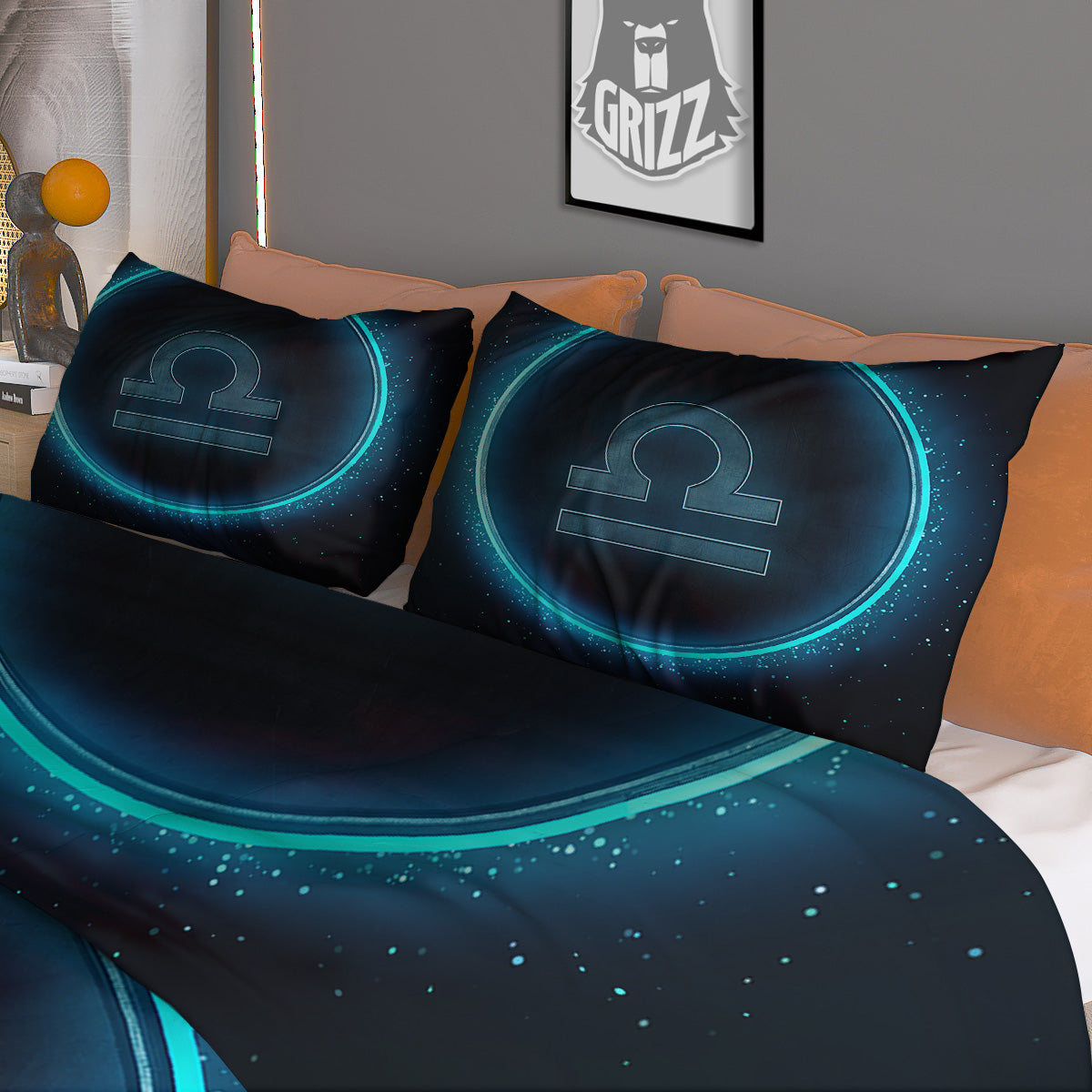 Zodiac Sign Blue Libra Print Duvet Cover Bedding Set