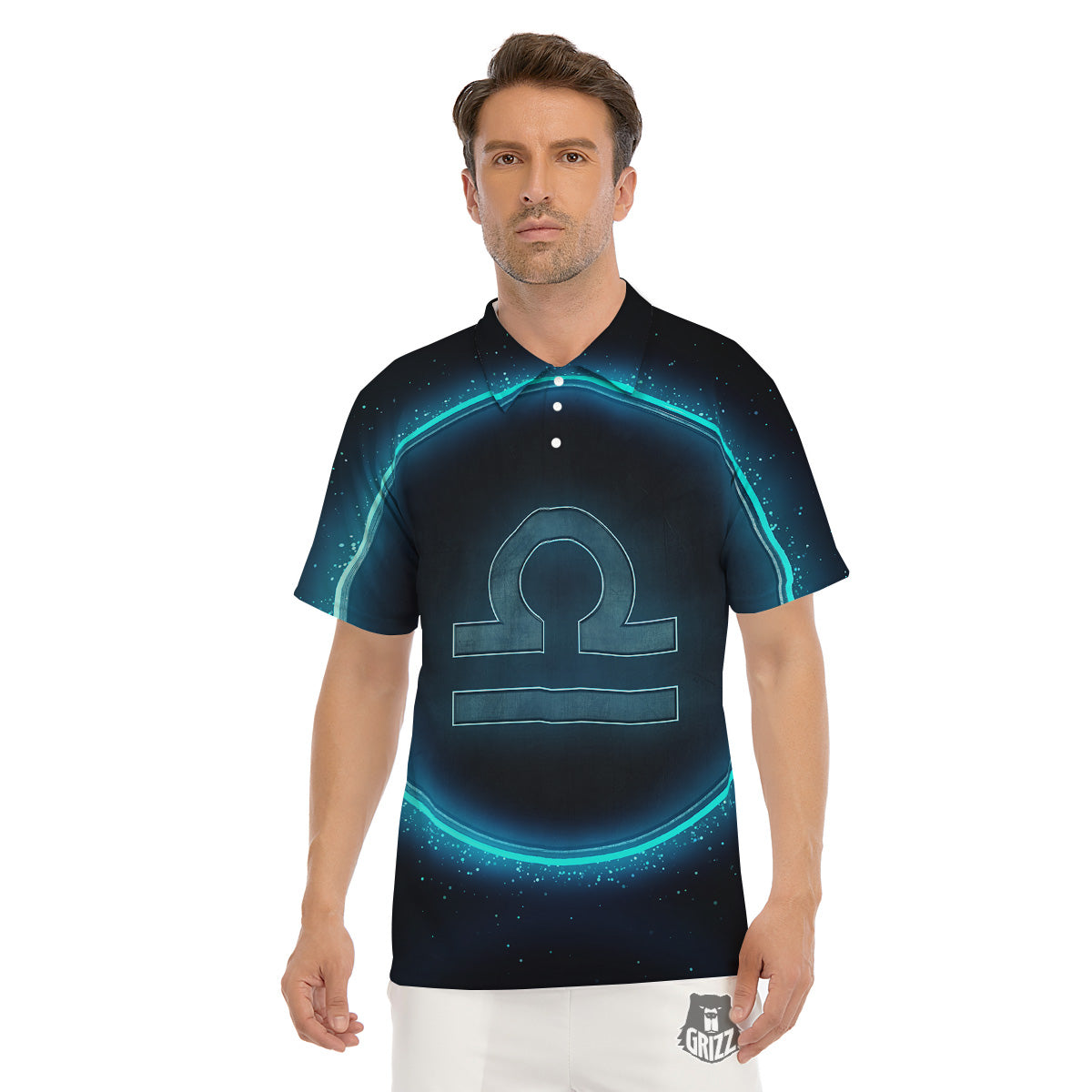 Zodiac Sign Blue Libra Print Men's Golf Shirts-grizzshop