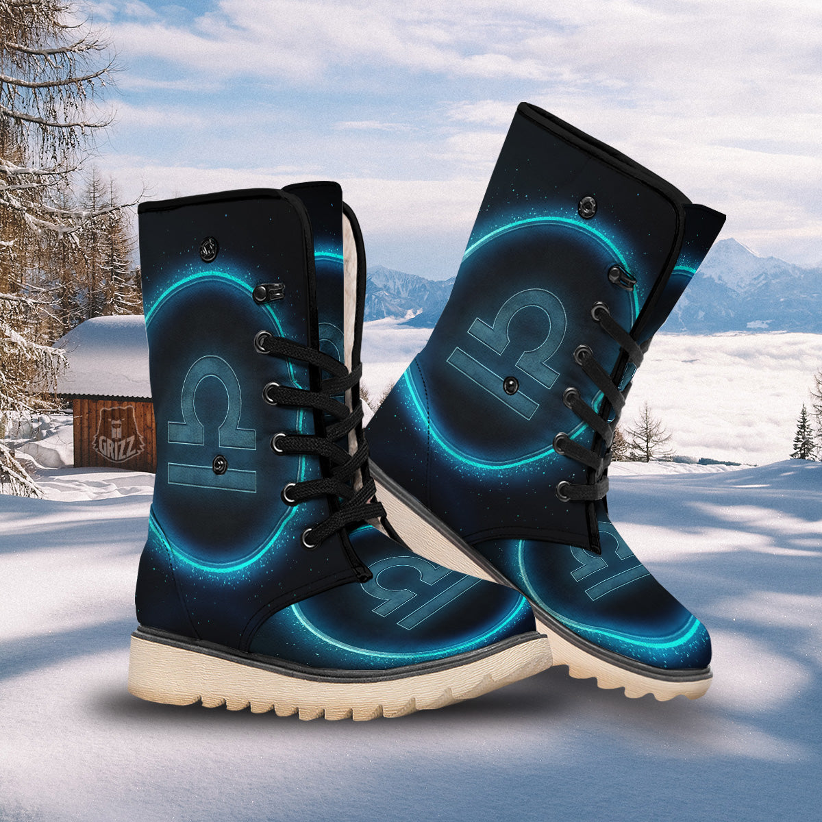 Zodiac Sign Blue Libra Print Snow Boots-grizzshop