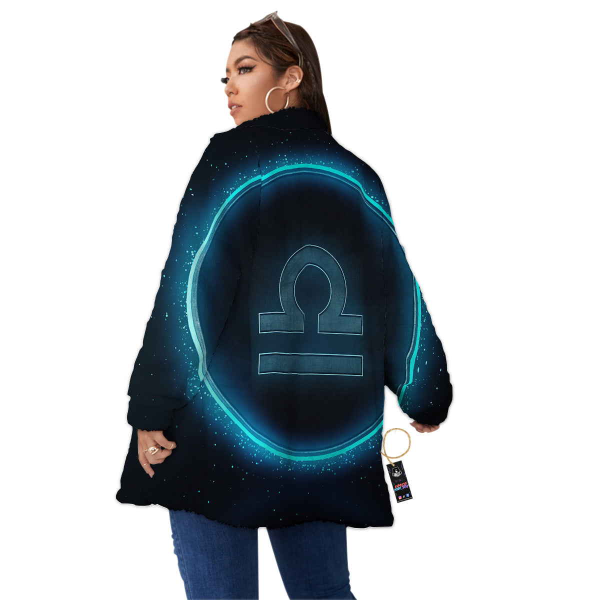Zodiac Sign Blue Libra Print Women's Sherpa Jacket-grizzshop
