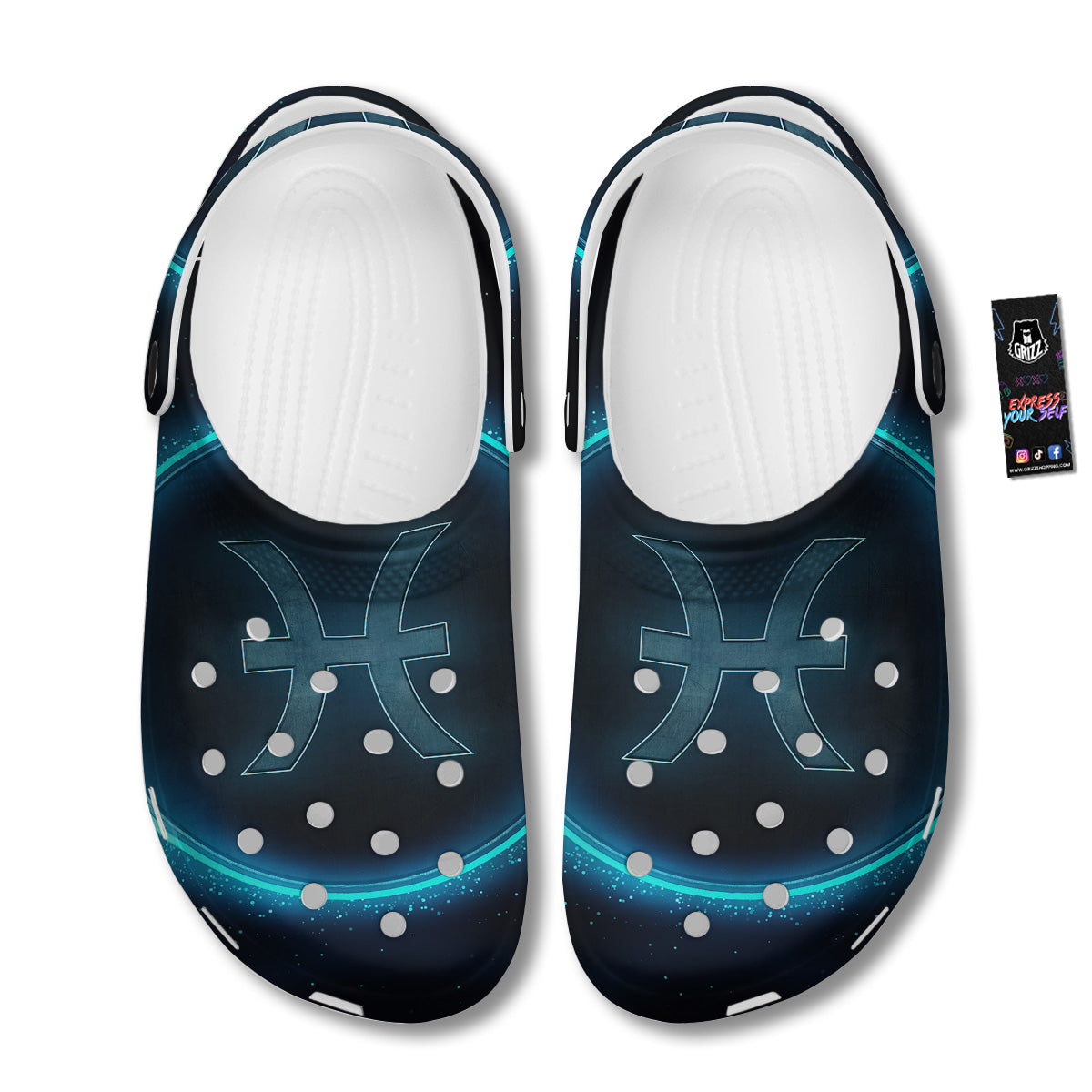 Zodiac Sign Blue Pisces Print Clog-grizzshop