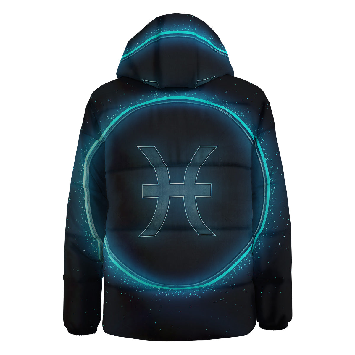 Zodiac Sign Blue Pisces Print Down Jacket-grizzshop