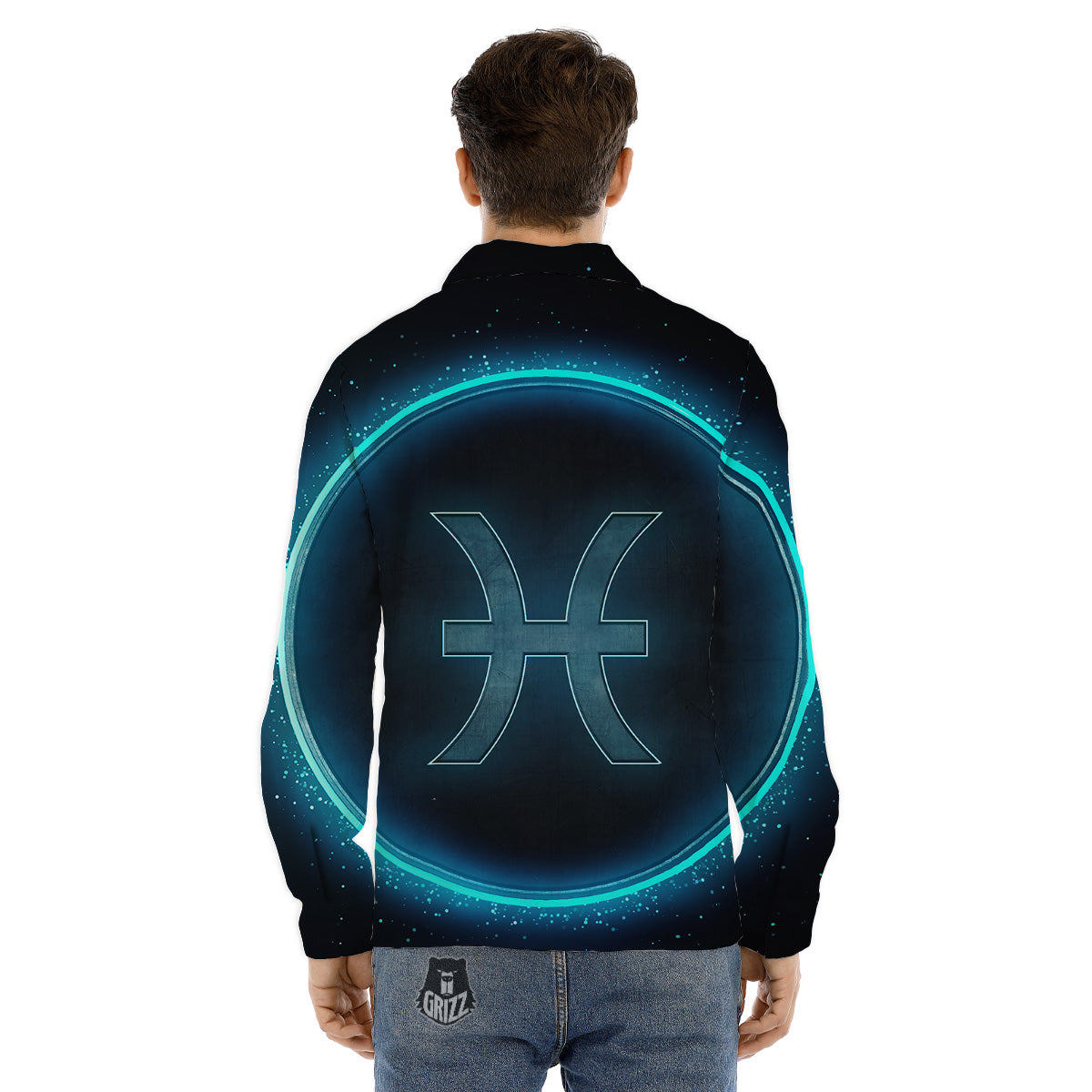 Zodiac Sign Blue Pisces Print Men's Dress Shirts-grizzshop