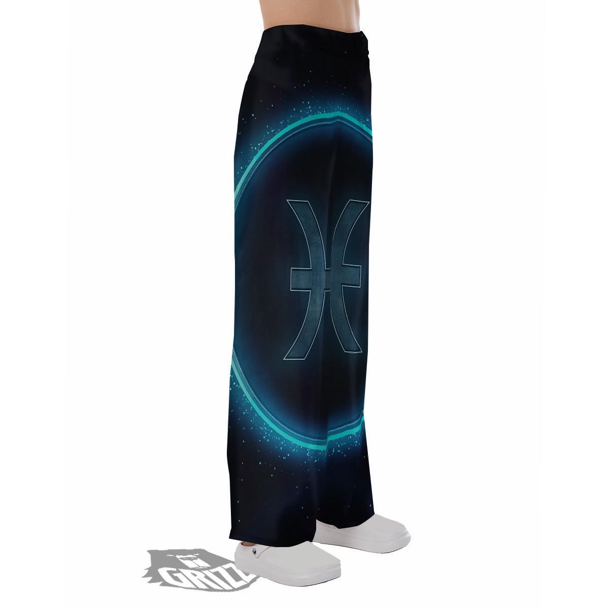 Zodiac Sign Blue Pisces Print Pajama Pants-grizzshop