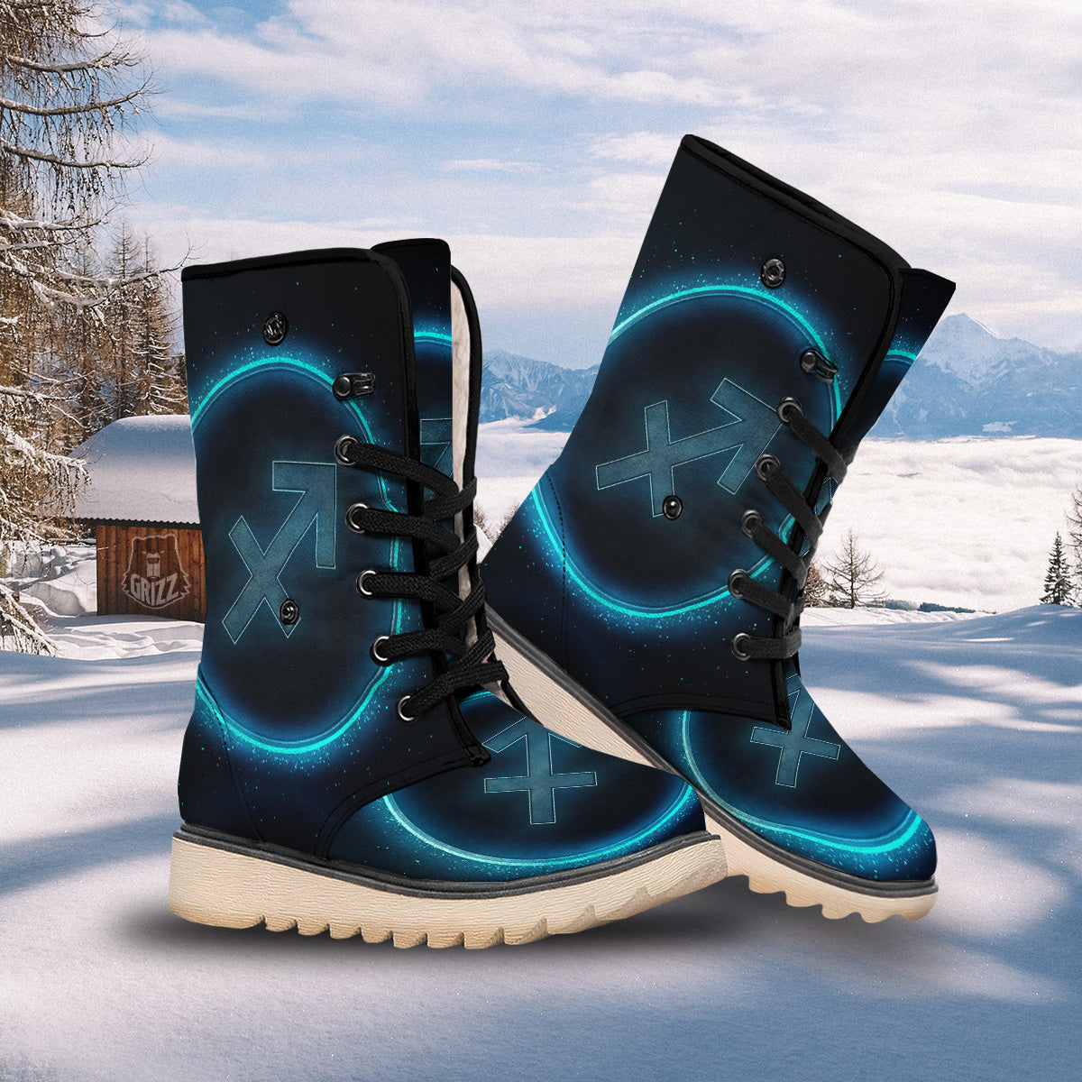 Zodiac Sign Blue Sagittarius Print Snow Boots-grizzshop