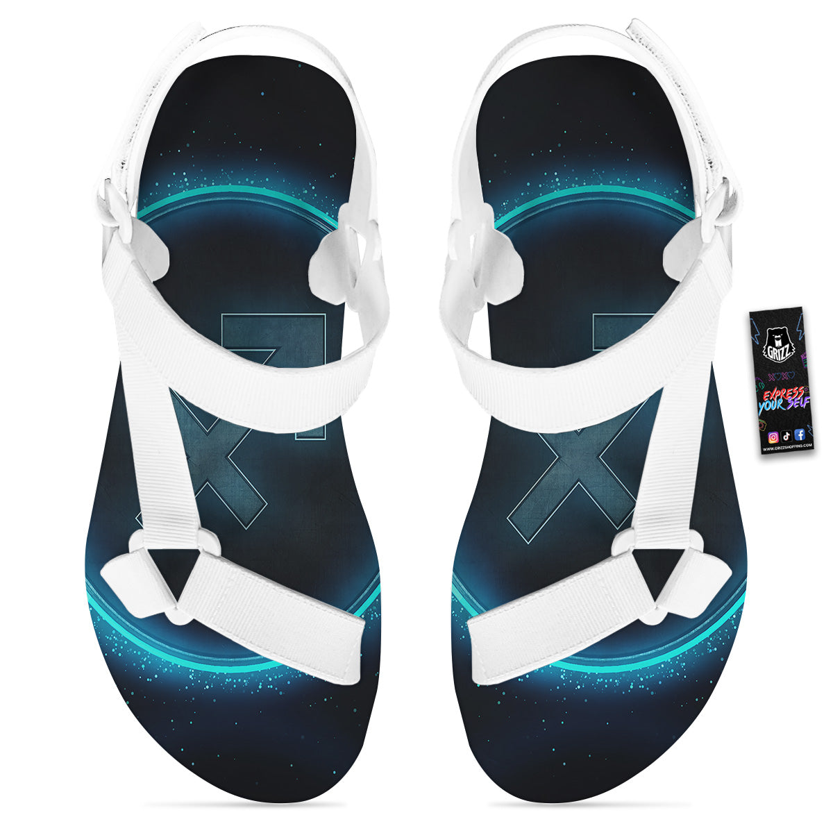 Zodiac Sign Blue Sagittarius Print White Open Toe Sandals-grizzshop