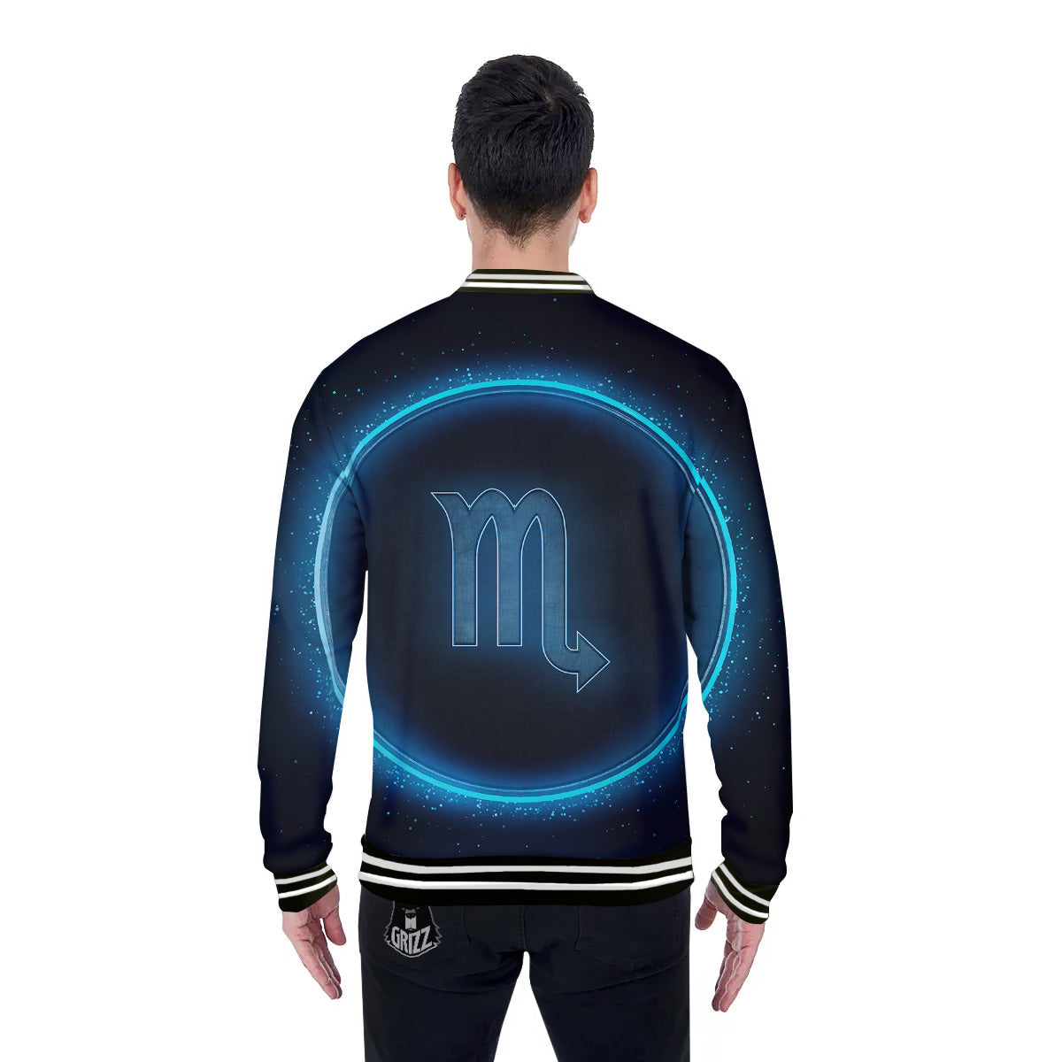 Zodiac Sign Blue Scorpio Print Baseball Jacket-grizzshop