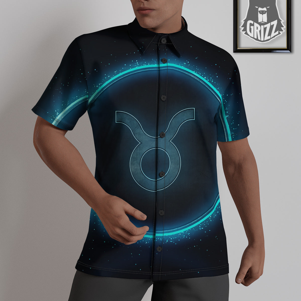 Zodiac Sign Blue Taurus Print Untucked Shirts-grizzshop