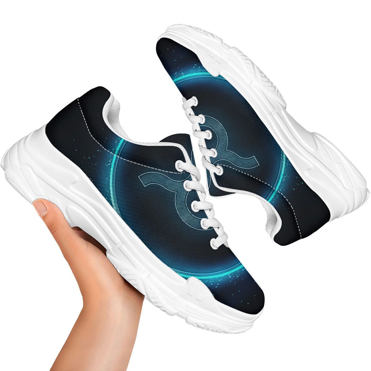 Zodiac Sign Blue Taurus Print White Chunky Shoes-grizzshop