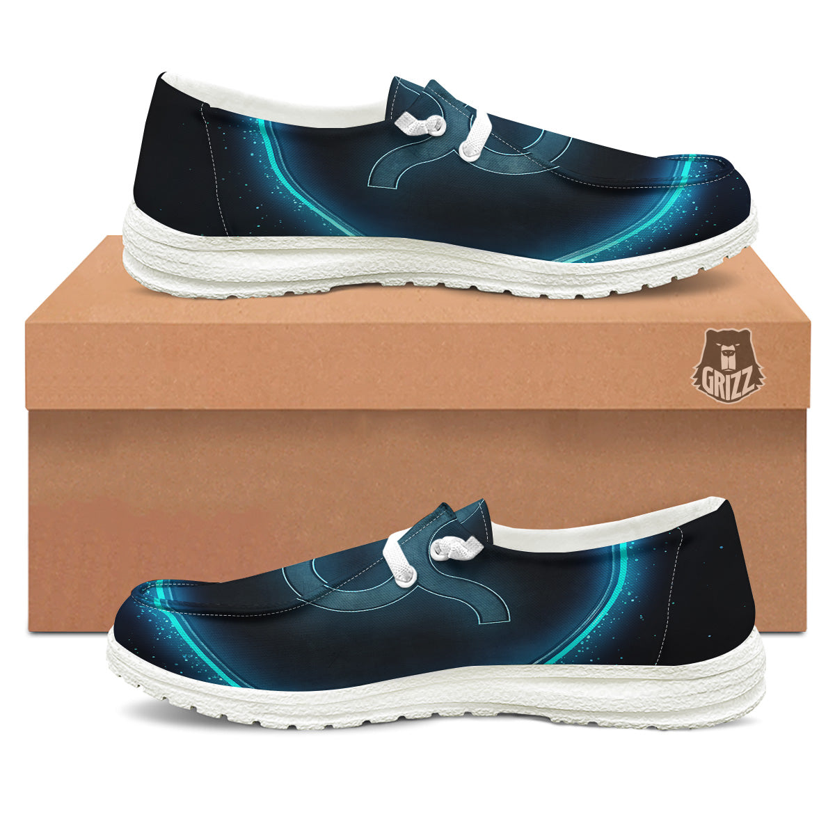 Zodiac Sign Blue Taurus Print White Loafers-grizzshop